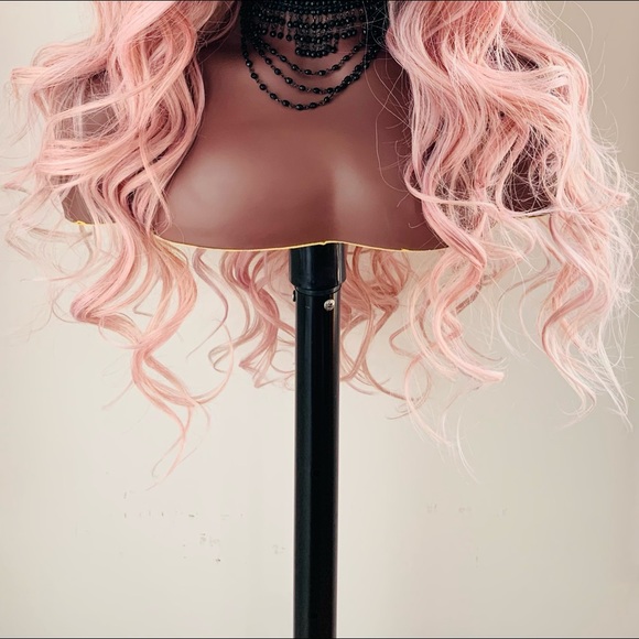 28” Ombre Pearl Pink 4x4 Lace Front Synthetic Wig - Picture 2 of 16